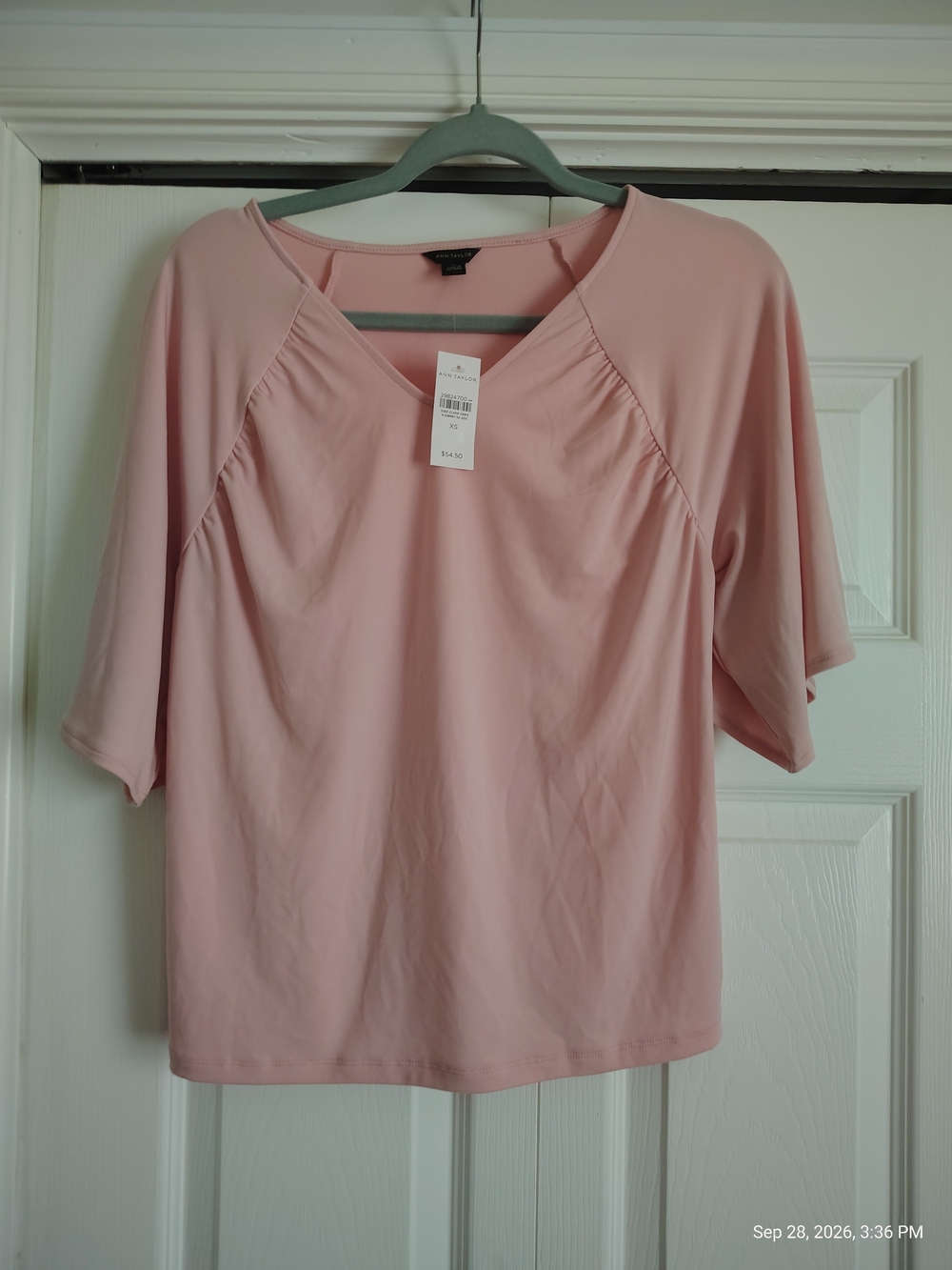 NWT Ann Taylor Blush Pink Ruched Flutter Sleeve Top XS